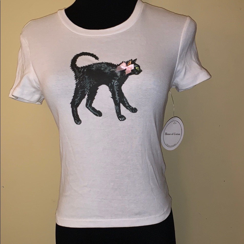 House of Cotton White Tee Cat T-Shirt. Size XS
